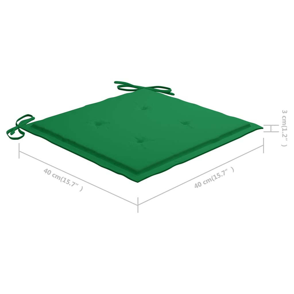 Eetkamerstoelen 2 st met groene kussens massief teakhout