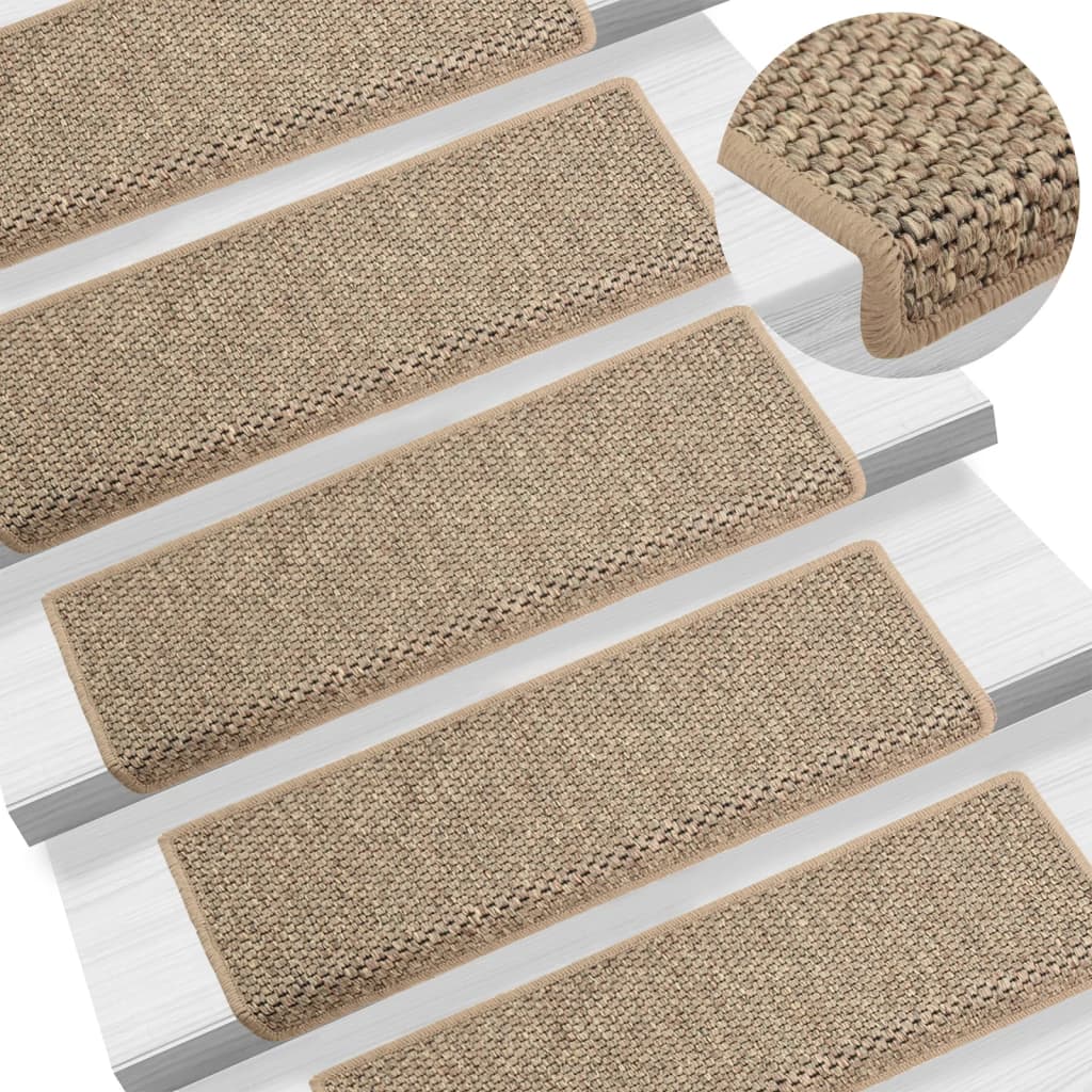 Trapmatten zelfklevend 15 st sisal-look 65x25 cm donkerbeige