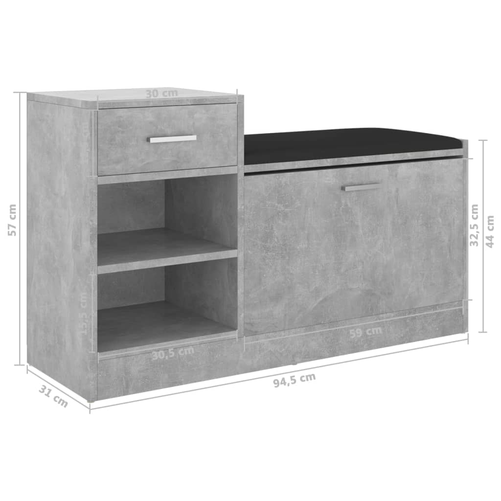 Schoenenbank 94,5x31x57 cm bewerkt hout betongrijs