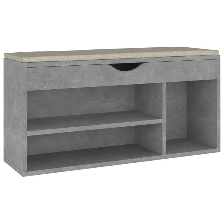 Schoenenbank met kussen 104x30x49 cm bewerkt hout betongrijs