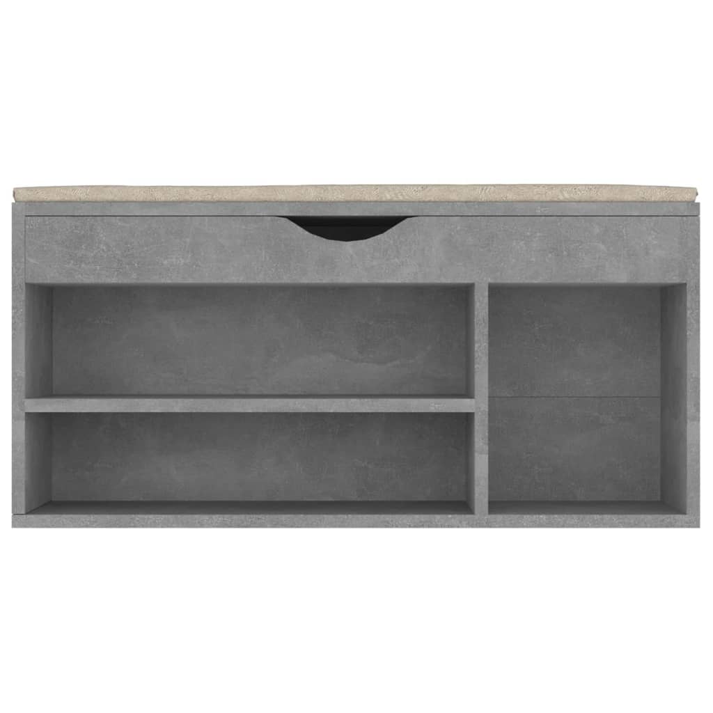 Schoenenbank met kussen 104x30x49 cm bewerkt hout betongrijs