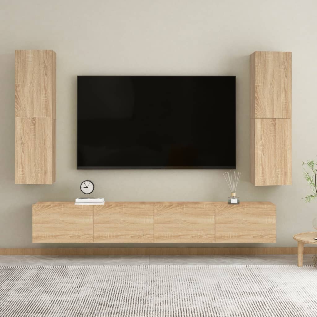 Tv-meubel 30,5x30x110 cm bewerkt hout sonoma eikenkleurig