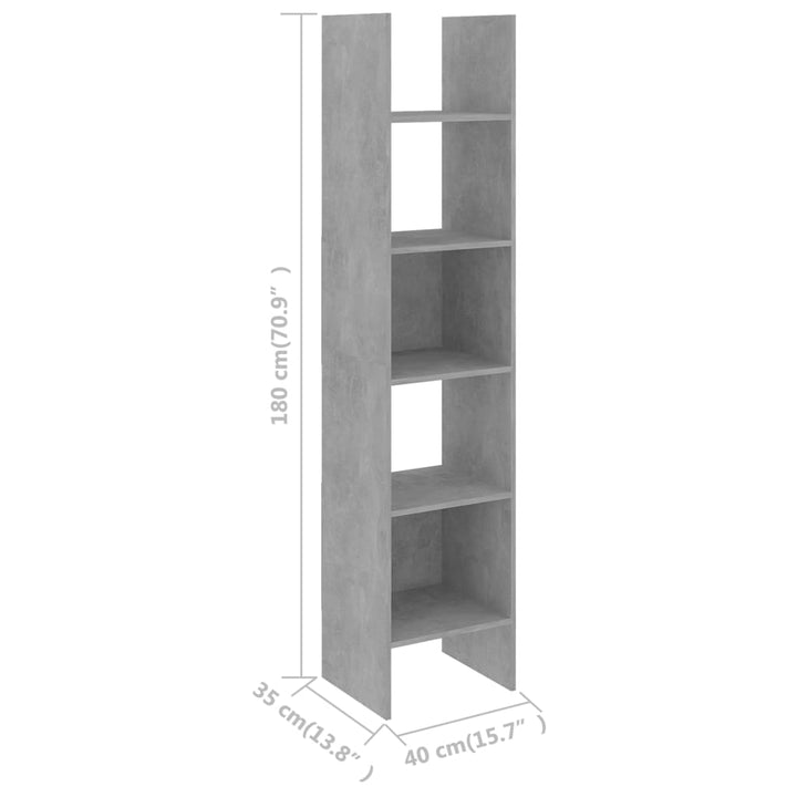 Boekenkast 40x35x180 cm bewerkt hout betongrijs