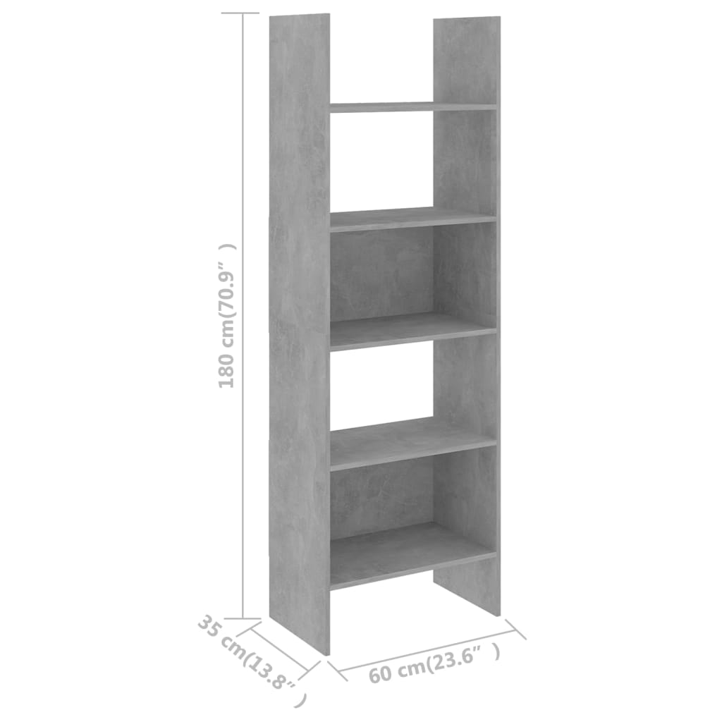 Boekenkast 60x35x180 cm bewerkt hout betongrijs