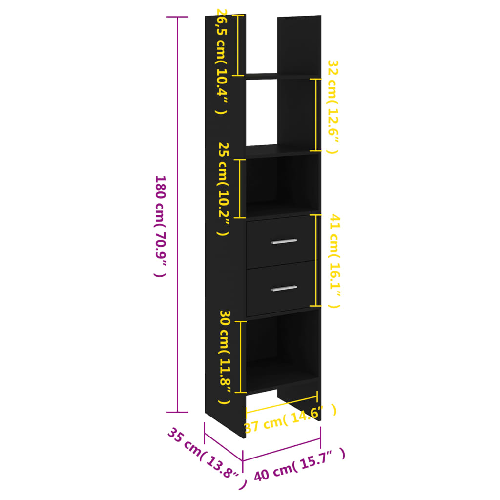 Boekenkast 40x35x180 cm bewerkt hout zwart