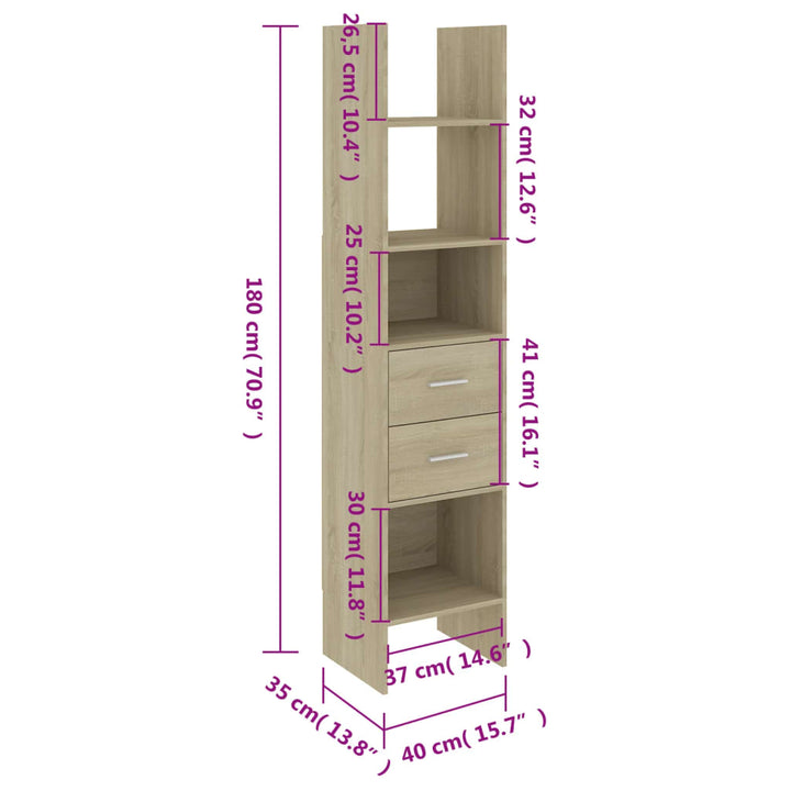 Boekenkast 40x35x180 cm bewerkt hout sonoma eikenkleurig