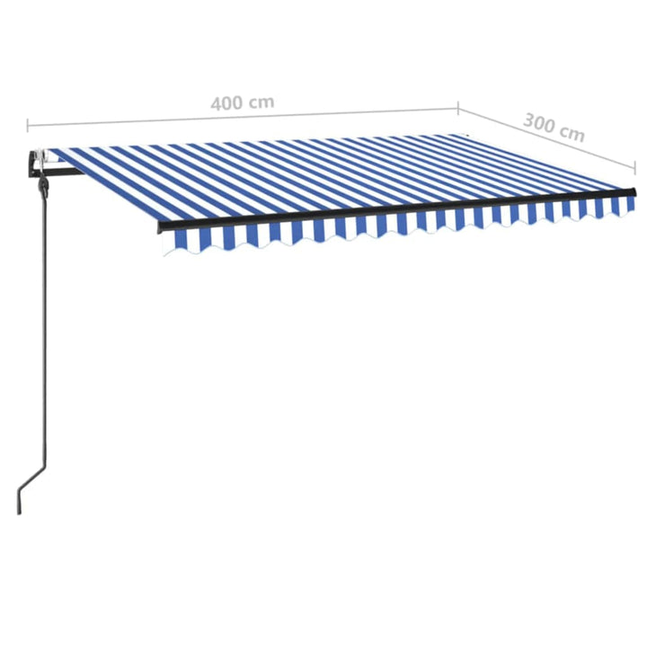 Luifel automatisch met LED en windsensor 400x300 cm blauw en wit