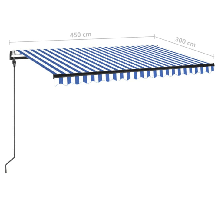 Luifel automatisch met LED en windsensor 450x300 cm blauw wit