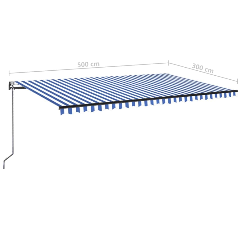 Luifel automatisch met LED en windsensor 500x300 cm blauw wit