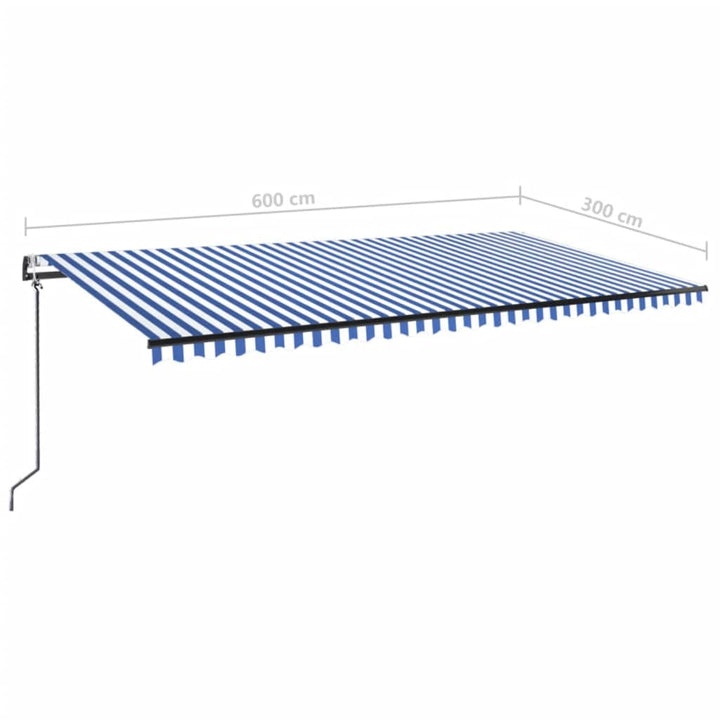 Luifel automatisch met LED en windsensor 600x300 cm blauw wit