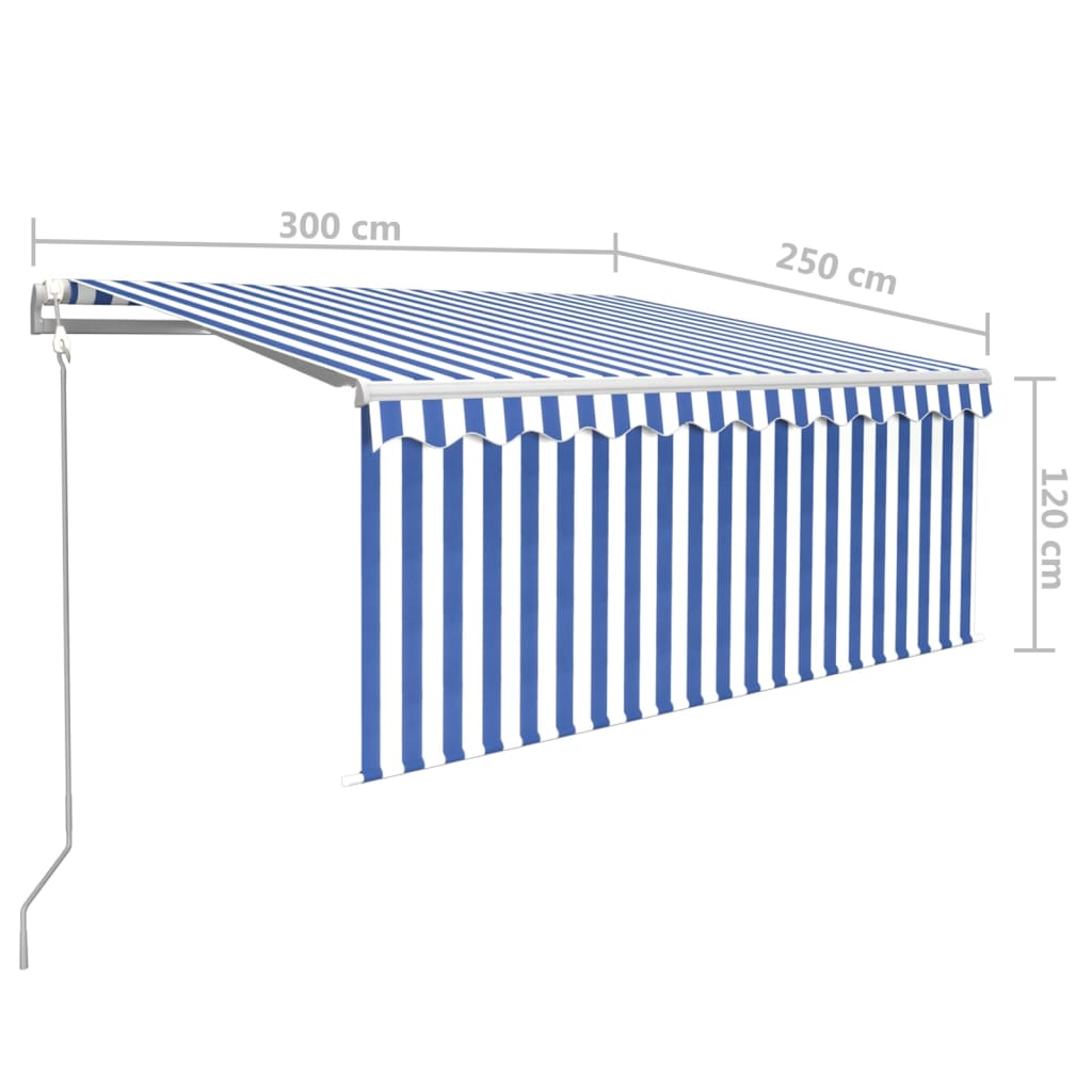 Luifel automatisch uittrekbaar met rolgordijn 3x2,5 m blauw wit