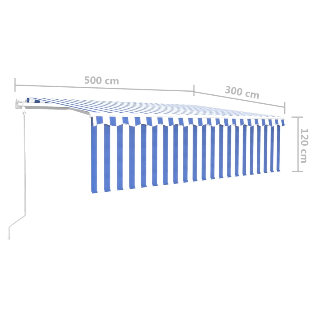 Luifel automatisch uittrekbaar met rolgordijn 5x3m blauw en wit