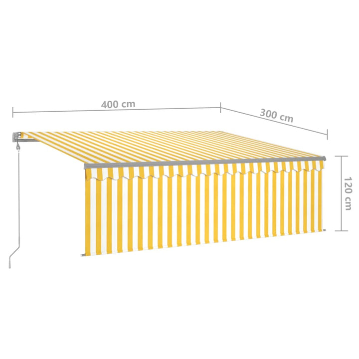 Luifel automatisch rolgordijn LED windsensor 4x3 m geel en wit