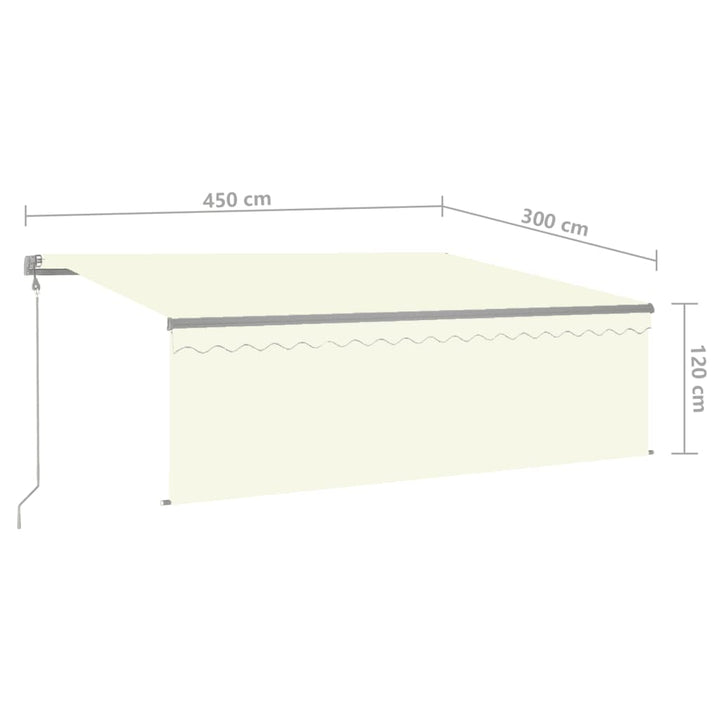 Luifel met rolgordijn, LED en windsensor 4,5x3 m crèmekleurig