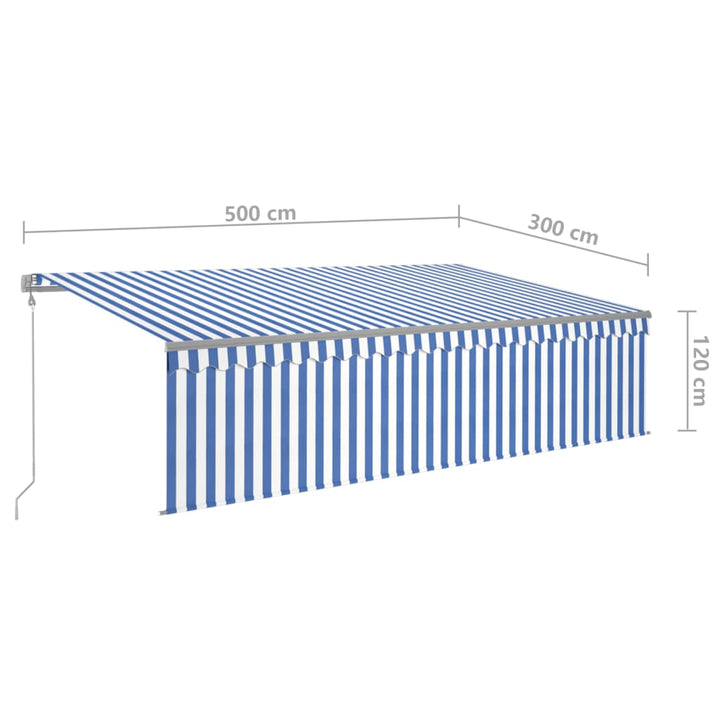 Luifel automatisch rolgordijn LED windsensor 5x3 m blauw en wit