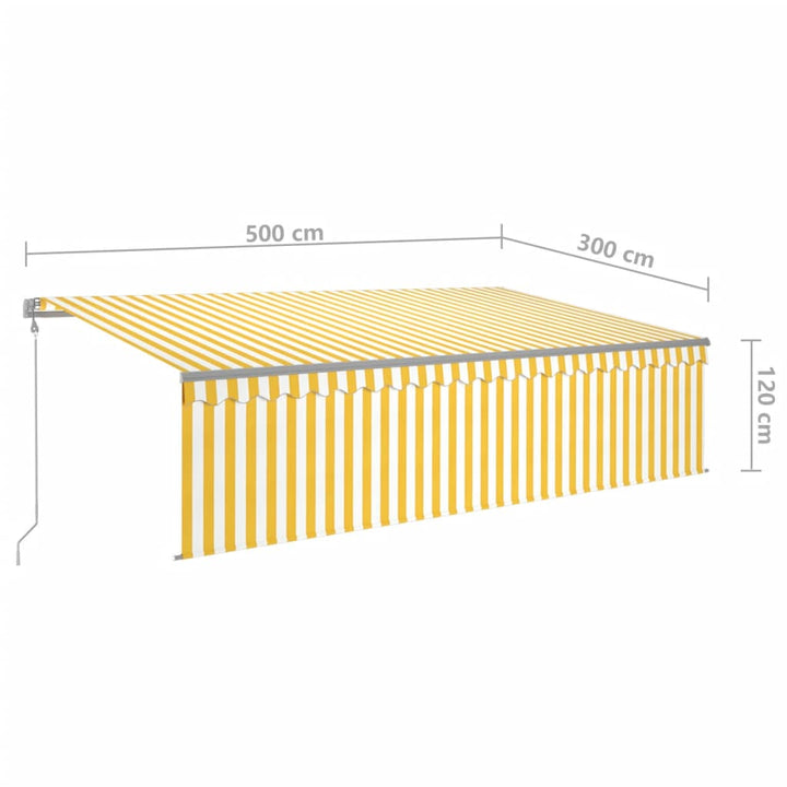 Luifel automatisch rolgordijn LED windsensor 5x3 m geel en wit