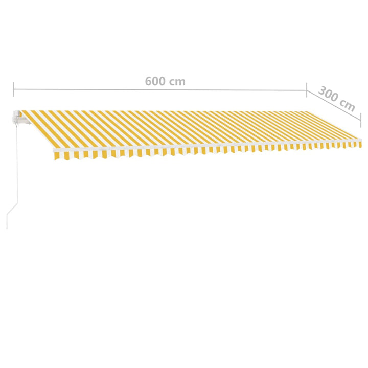 Luifel handmatig uittrekbaar met LED 600x300 cm geel en wit