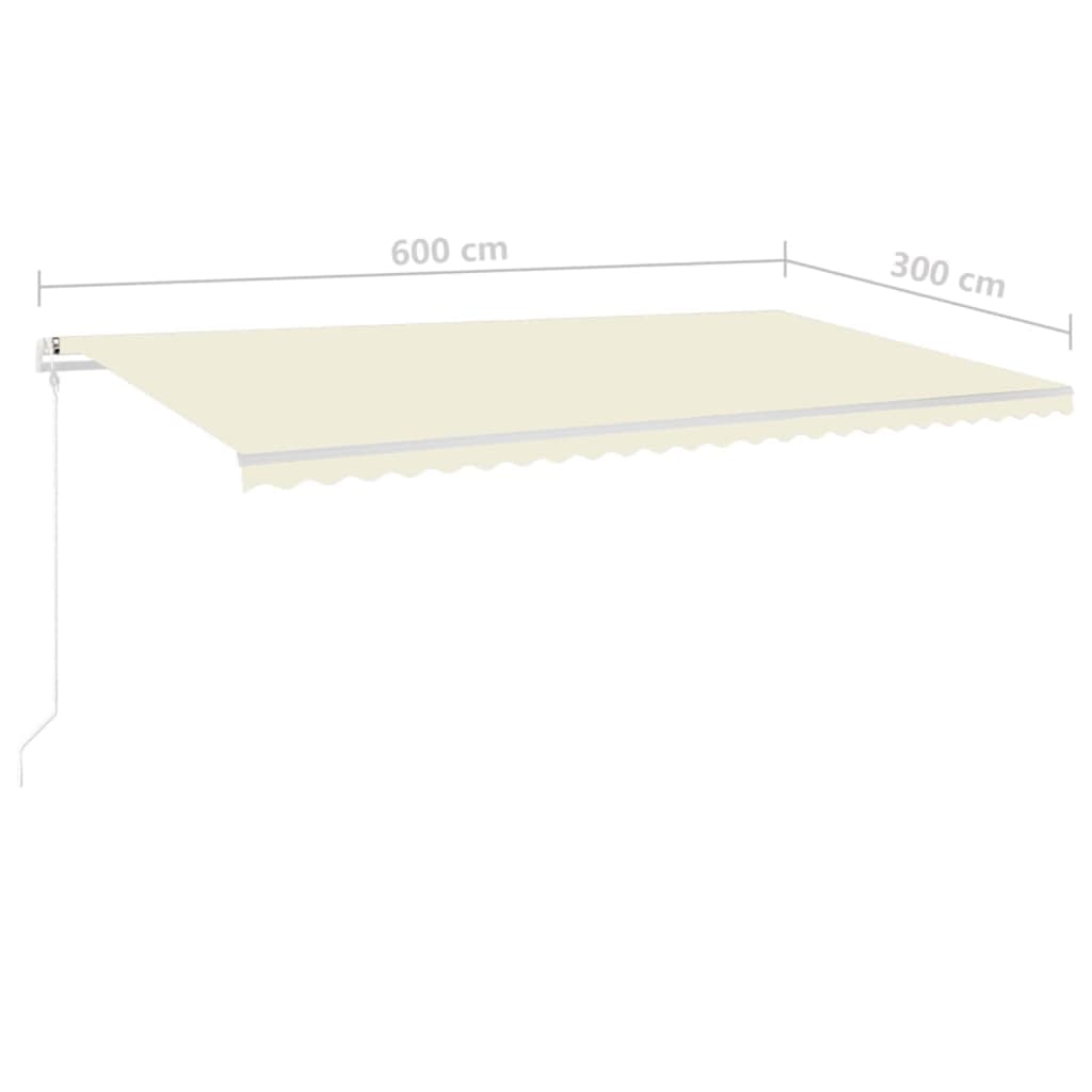 Luifel handmatig uittrekbaar met LED 6x3 m crèmekleurig