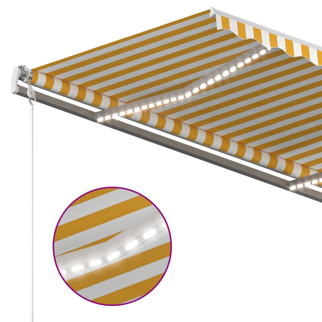 Luifel handmatig uittrekbaar met LED 4x3,5 m geel en wit