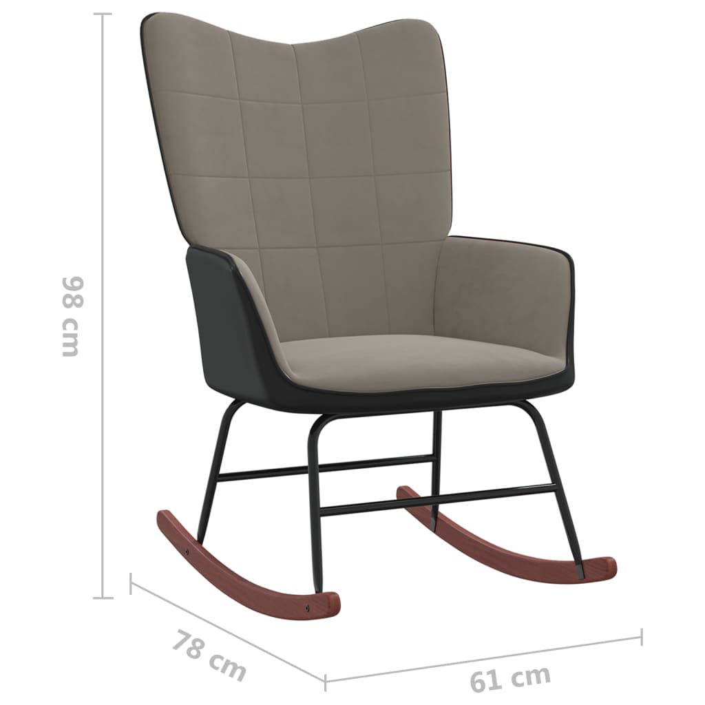 Schommelstoel fluweel en PVC lichtgrijs