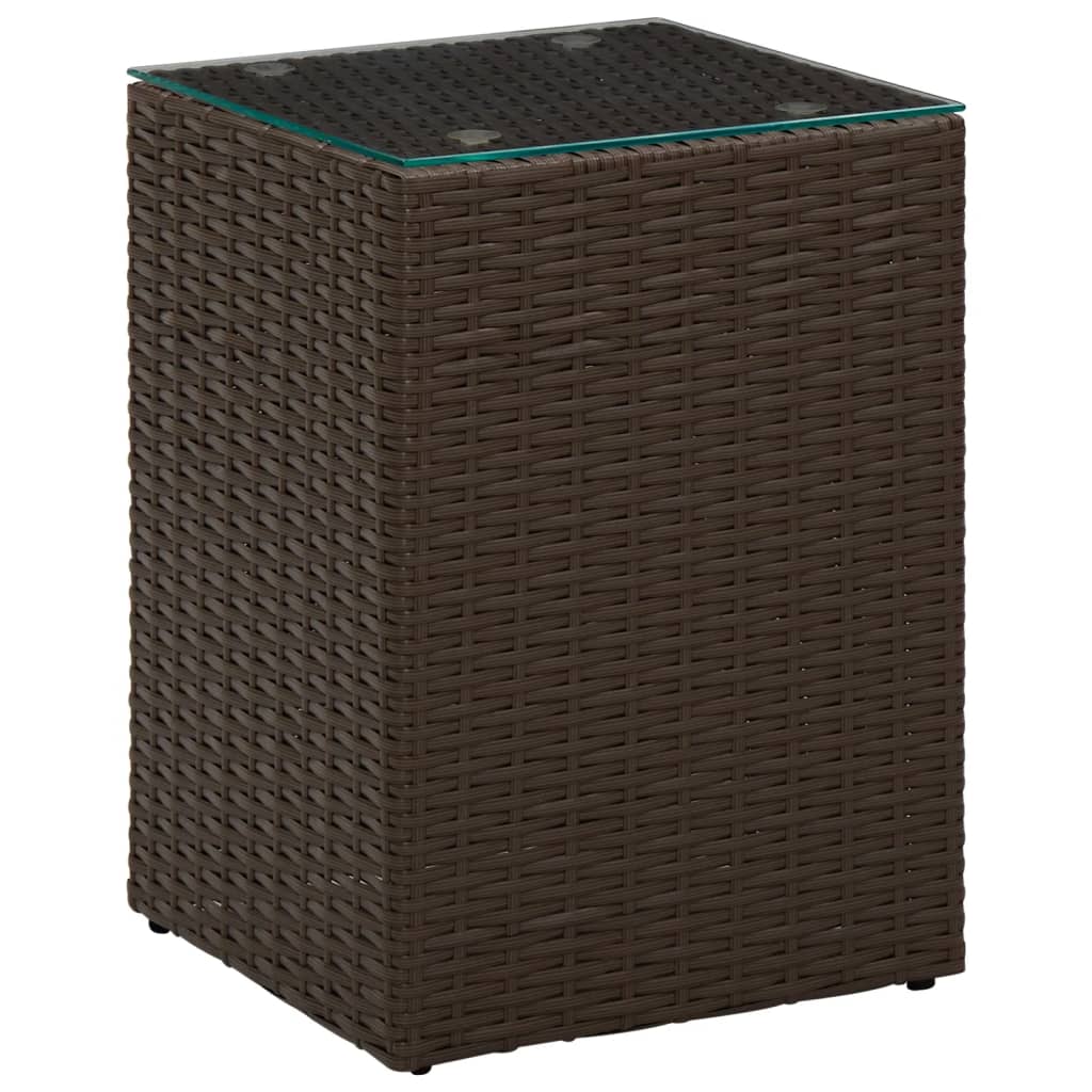 Bijzettafel met glazen blad 35x35x52 cm poly rattan bruin