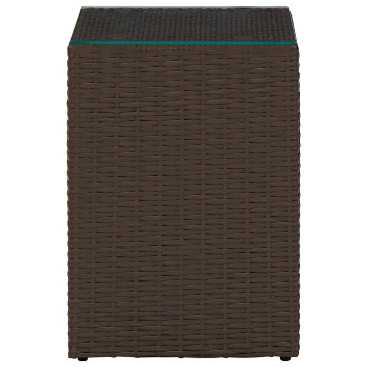 Bijzettafel met glazen blad 35x35x52 cm poly rattan bruin