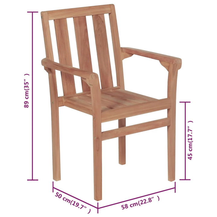 Tuinstoelen stapelbaar 8 st met kussens massief teakhout