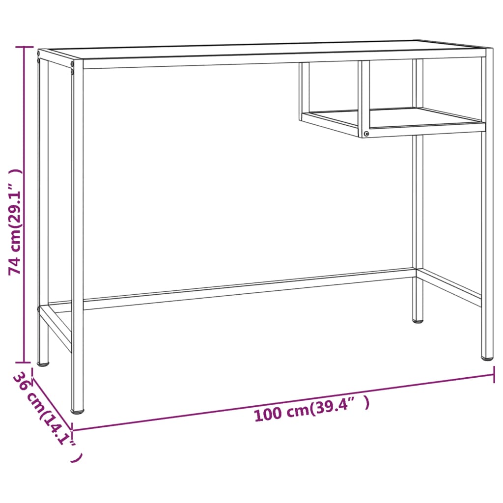 Computerbureau 100x36x74 cm gehard glas zwartmarmerkleurig