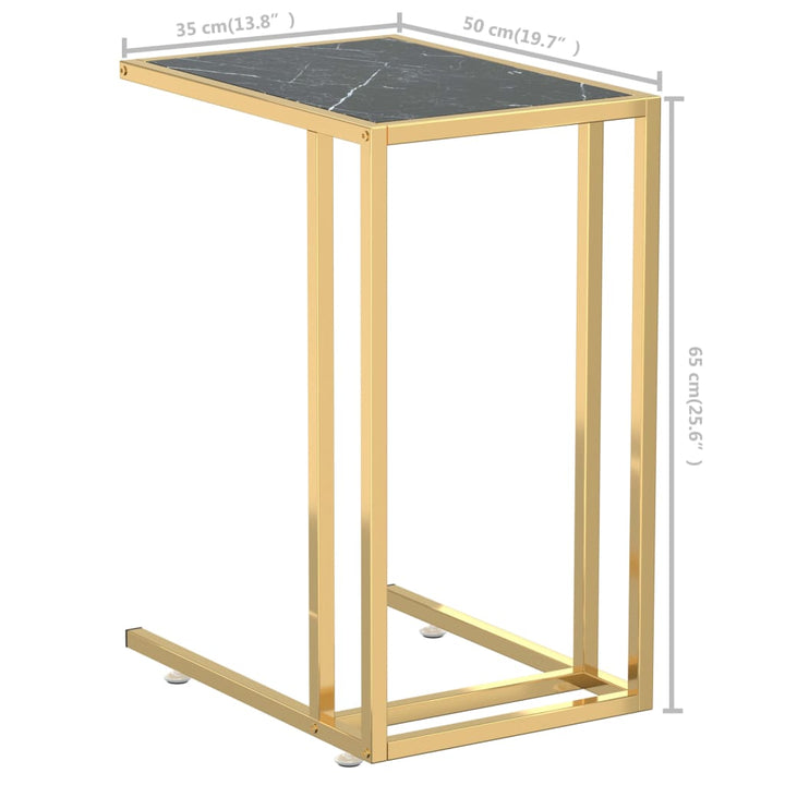 Computer bijzettafel 50x35x65 cm gehard glas zwartmarmerkleurig