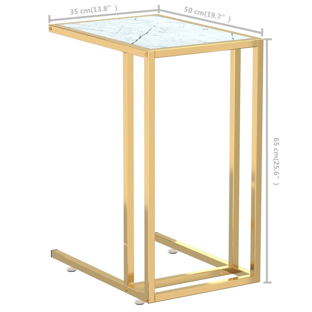 Computer bijzettafel 50x35x65 cm gehard glas witmarmerkleurig