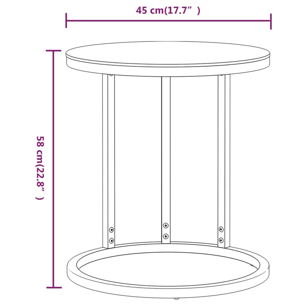 Bijzettafel 45 cm gehard glas goudkleurig en zwartmarmer