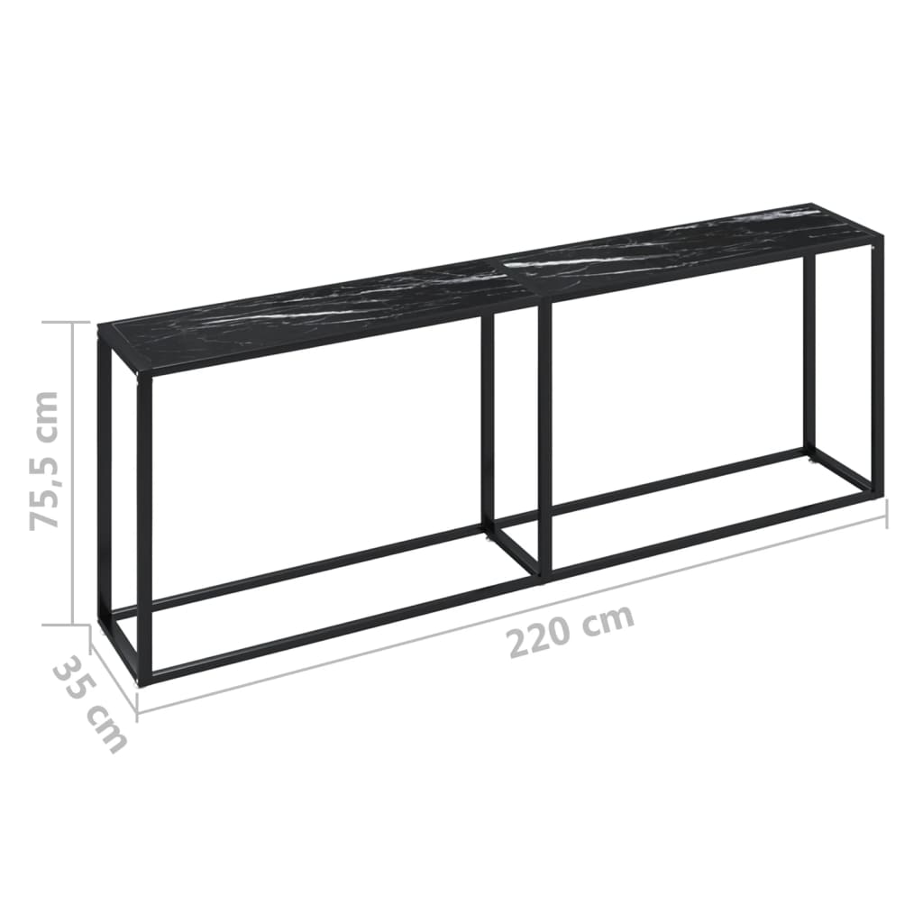 Wandtafel 220x35x75,5 cm gehard glas zwartmarmerkleurig