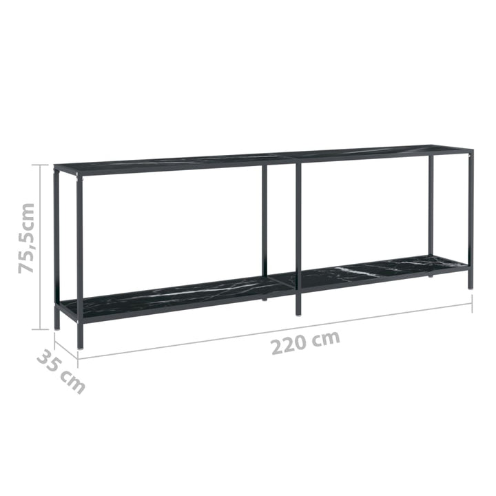 Wandtafel 220x35x75,5 cm gehard glas zwart