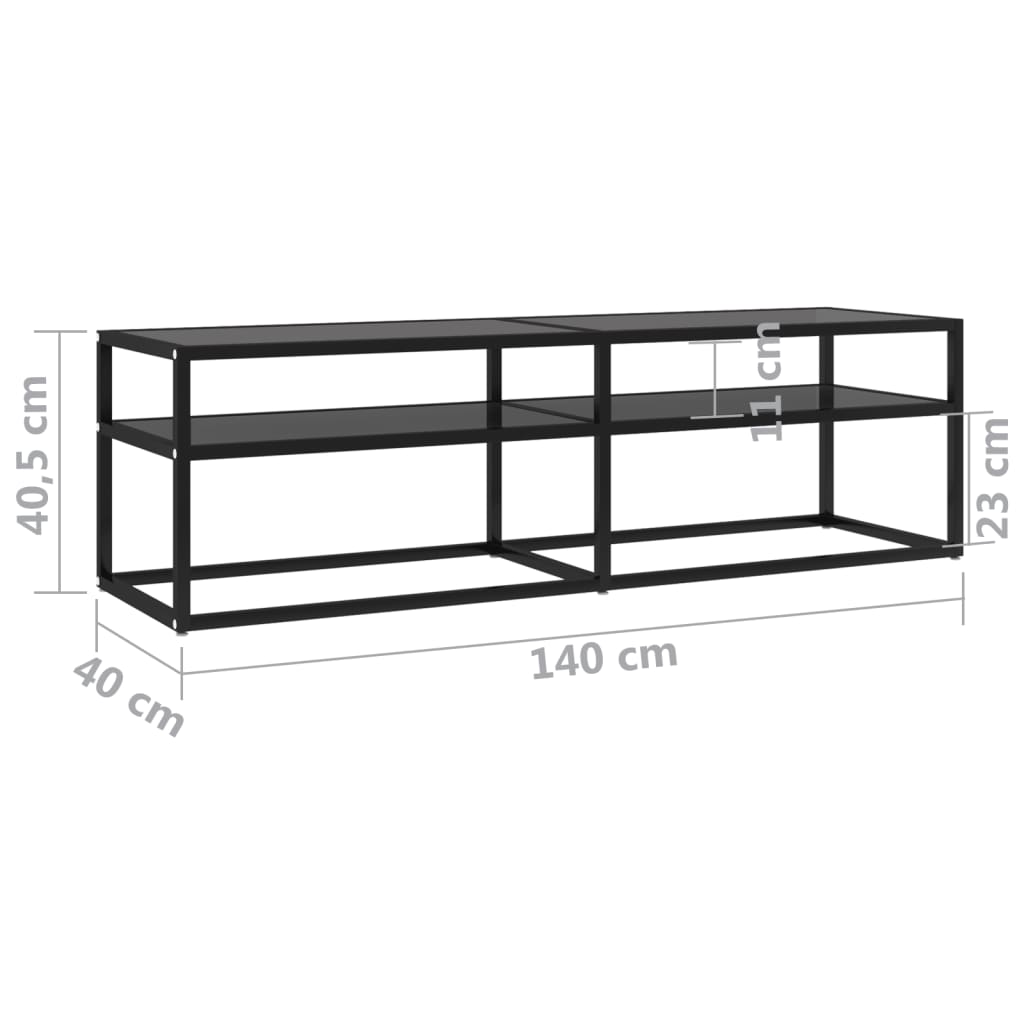 Tv-meubel 140x40x40,5 cm gehard glas zwart