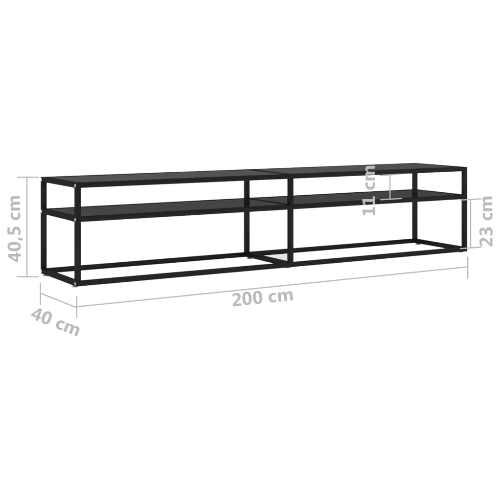 Tv-meubel 200x40x40,5 cm gehard glas zwart