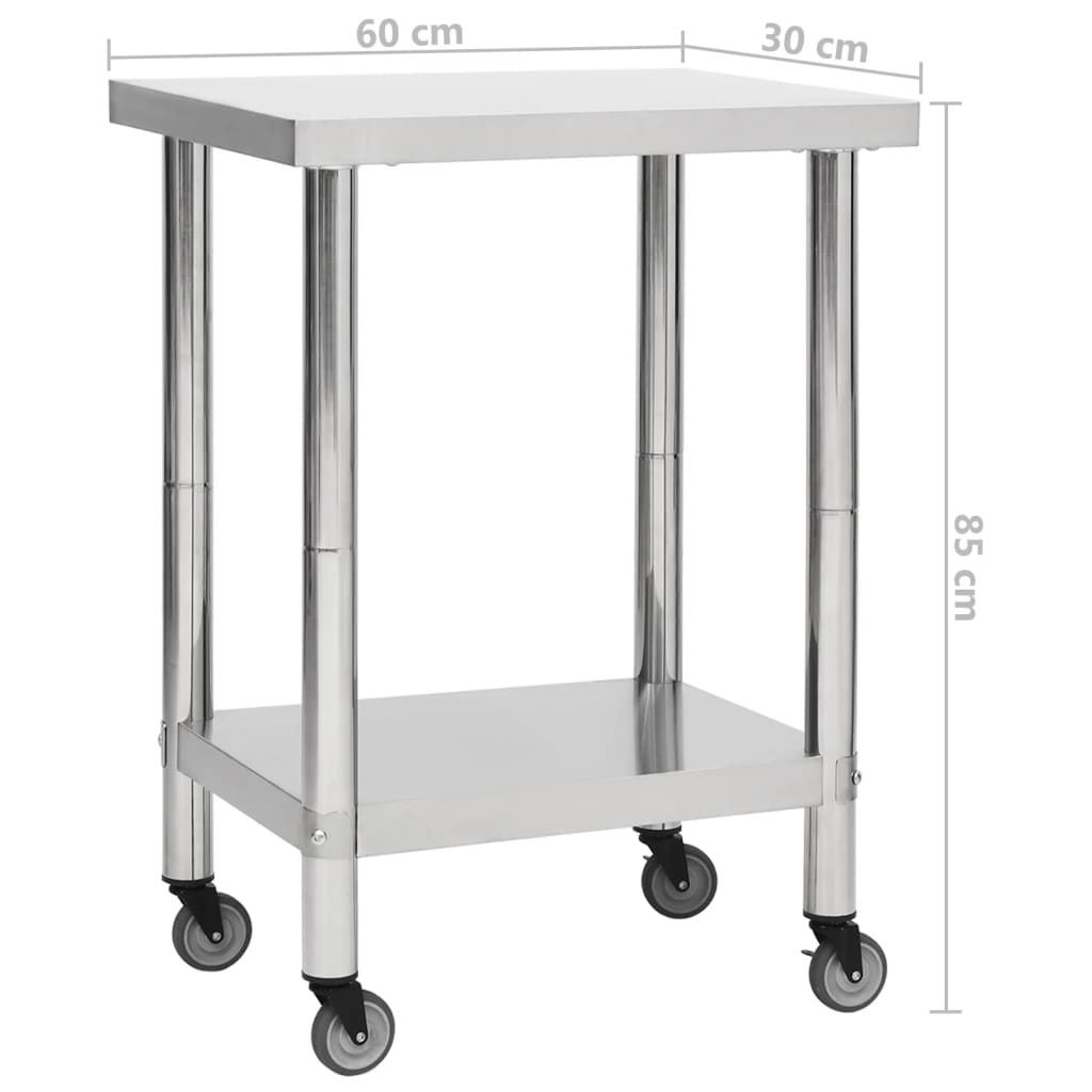 Keukenwerktafel met wielen 60x30x85 cm roestvrij staal