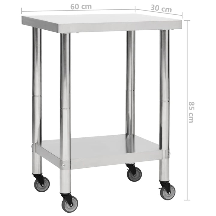 Keukenwerktafel met wielen 60x30x85 cm roestvrij staal