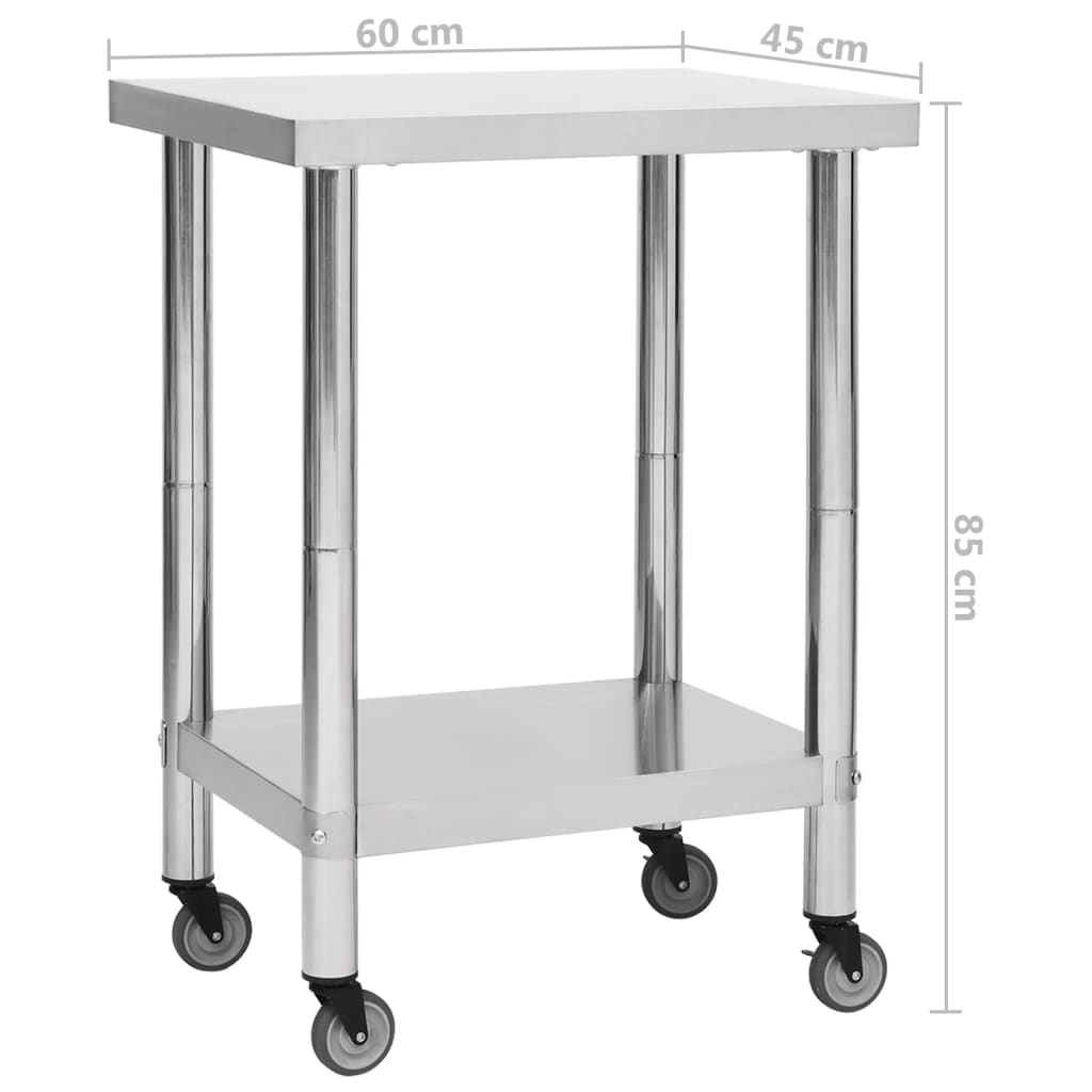 Keukenwerktafel met wielen 60x45x85 cm roestvrij staal