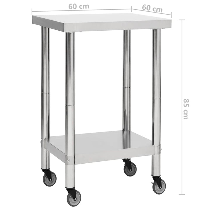 Keukenwerktafel met wielen 60x60x85 cm roestvrij staal