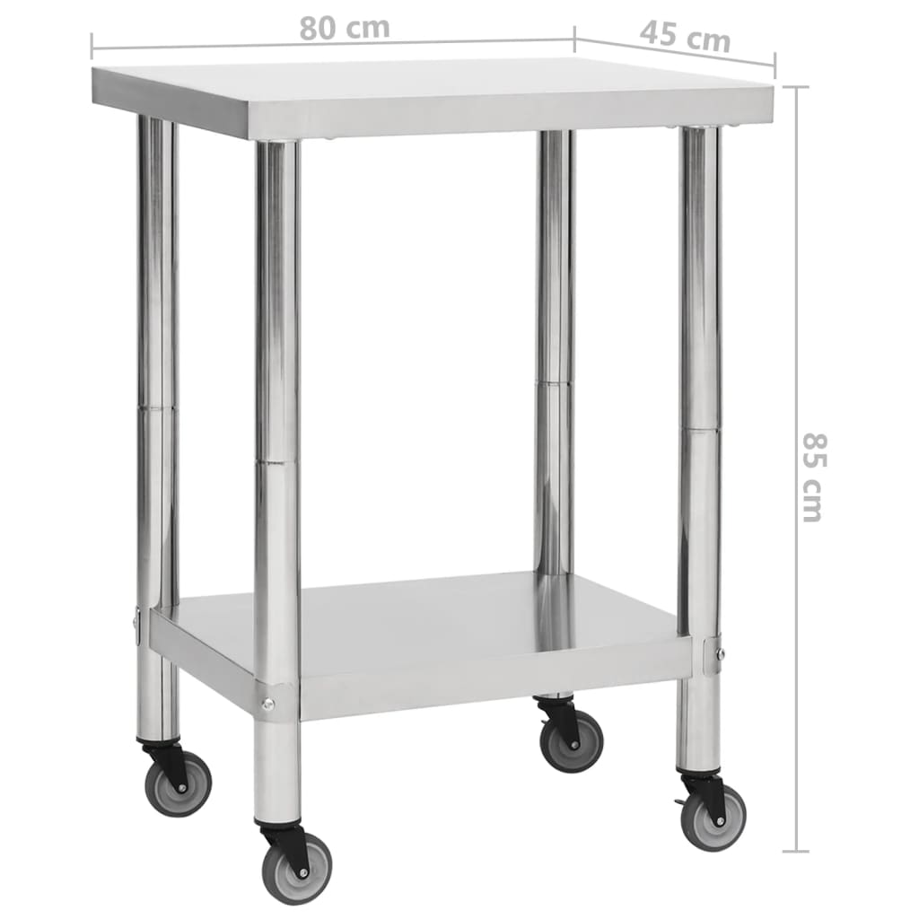 Keukenwerktafel met wielen 80x45x85 cm roestvrij staal