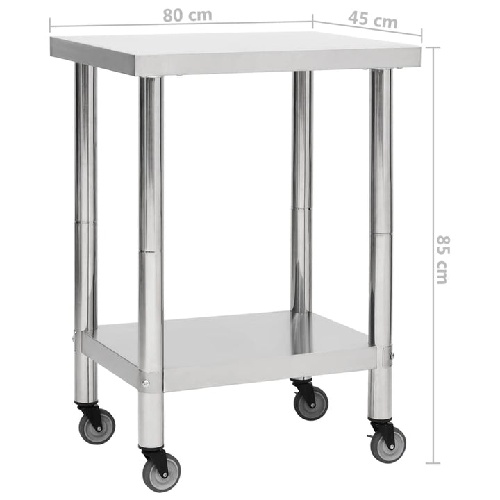 Keukenwerktafel met wielen 80x45x85 cm roestvrij staal