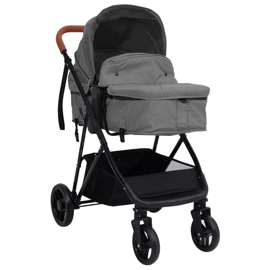 Kinderwagen 3-in-1 staal lichtgrijs en zwart