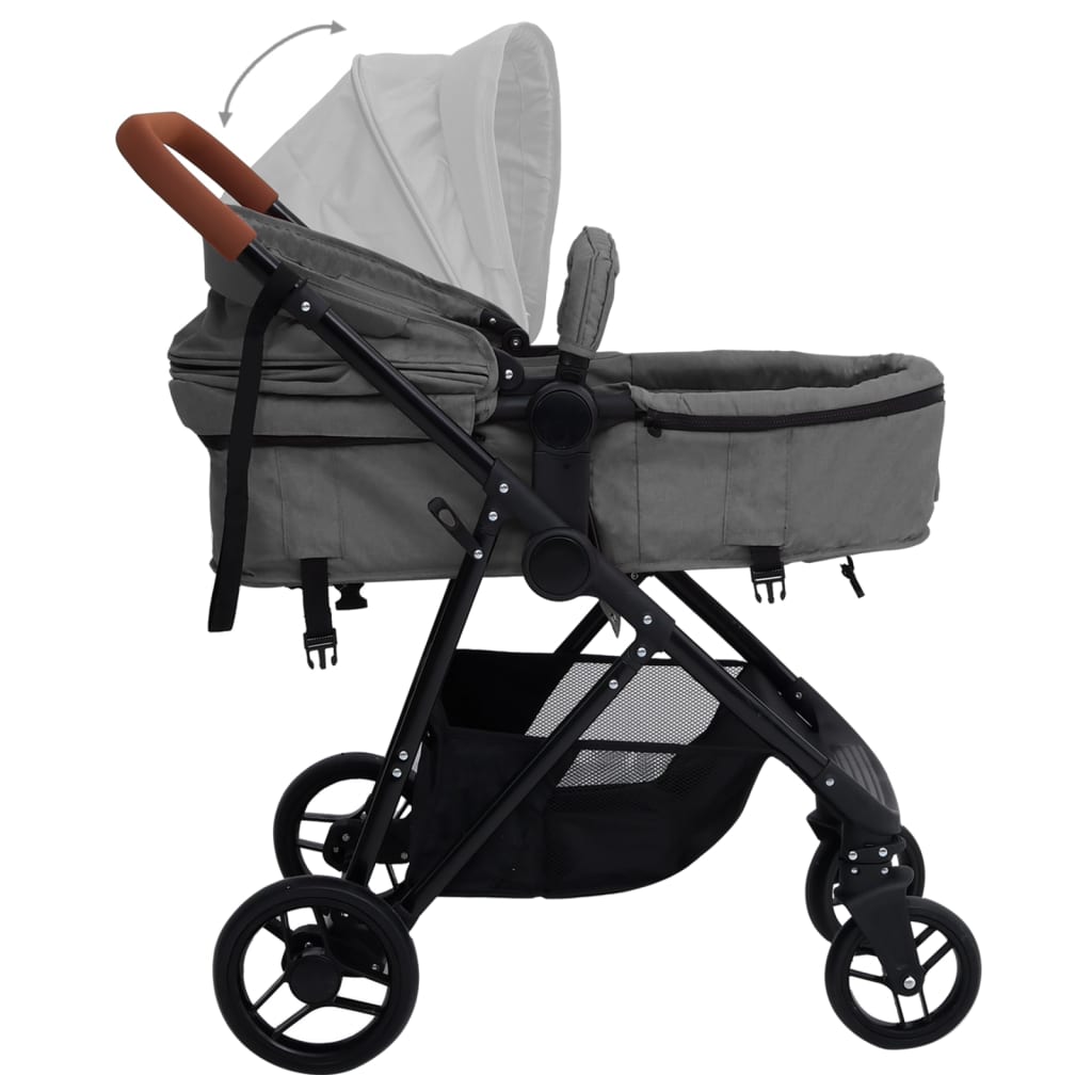 Kinderwagen 3-in-1 staal lichtgrijs en zwart