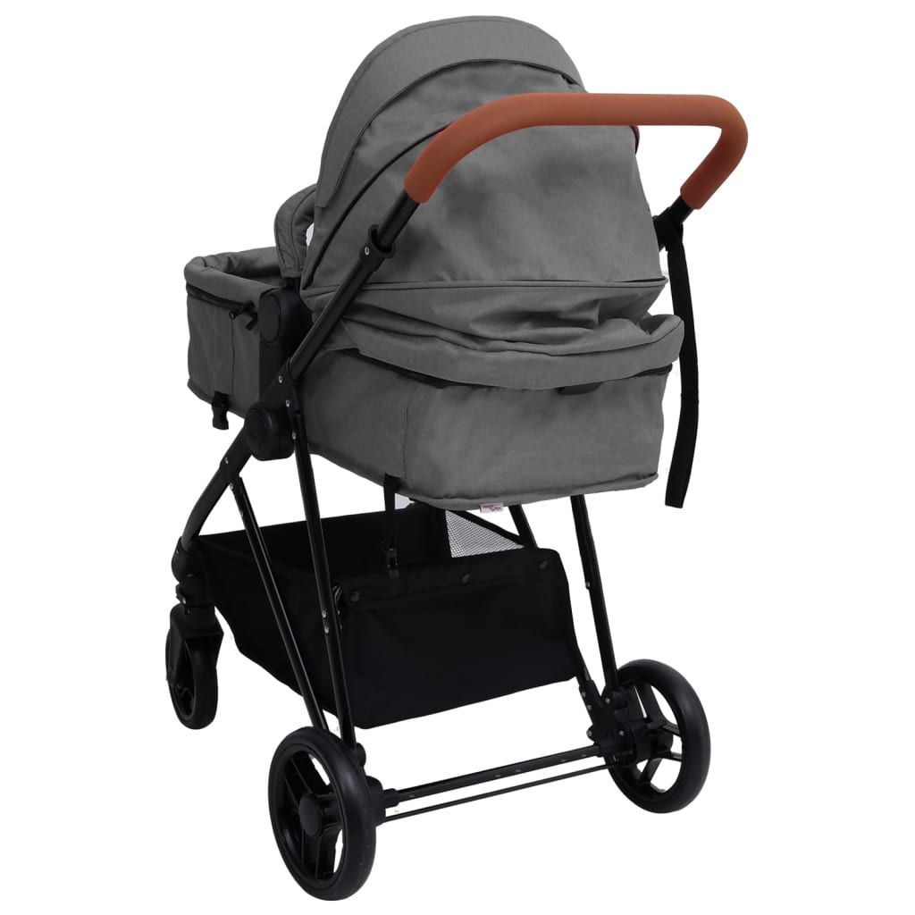 Kinderwagen 3-in-1 staal lichtgrijs en zwart