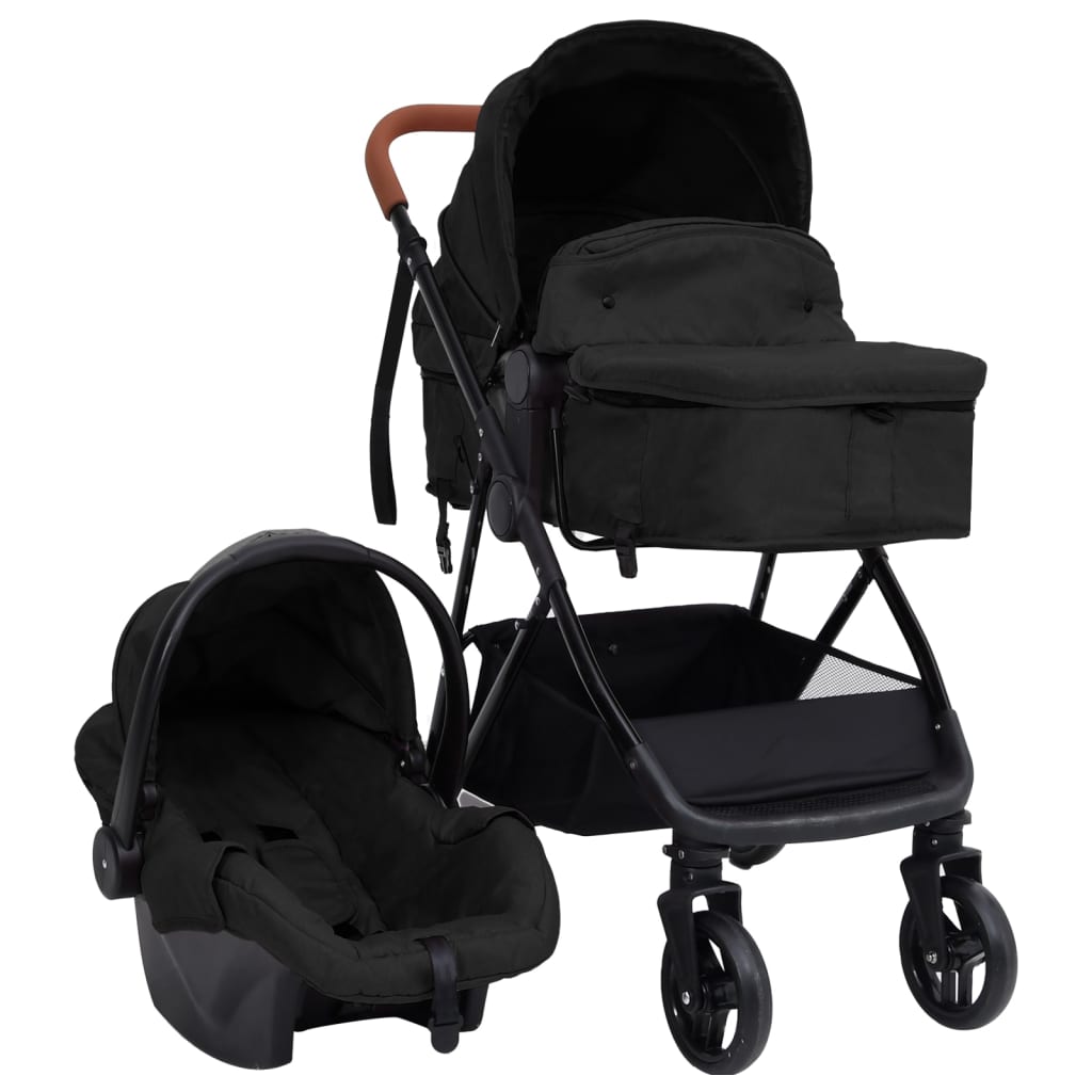 Kinderwagen 3-in-1 staal antracietkleurig en zwart