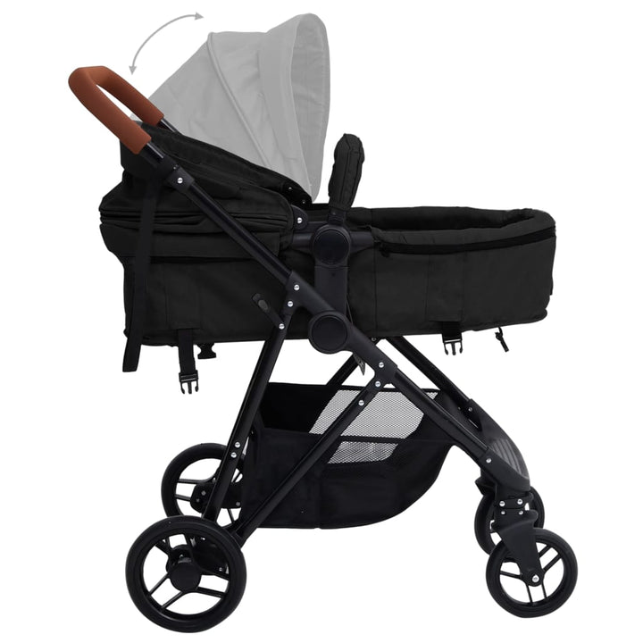 Kinderwagen 3-in-1 staal antracietkleurig en zwart