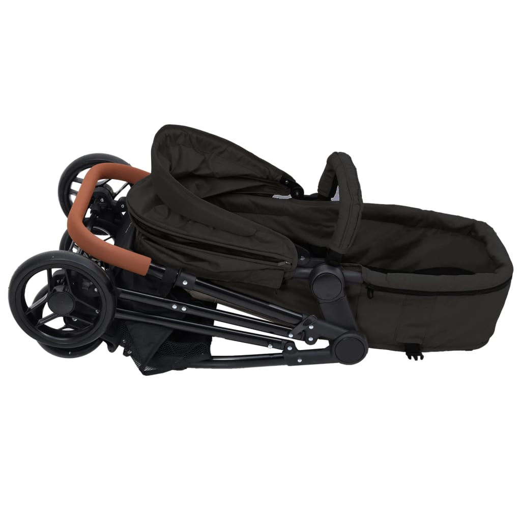 Kinderwagen 3-in-1 staal antracietkleurig en zwart