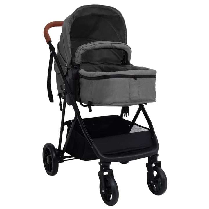 Kinderwagen 2-in-1 staal lichtgrijs en zwart