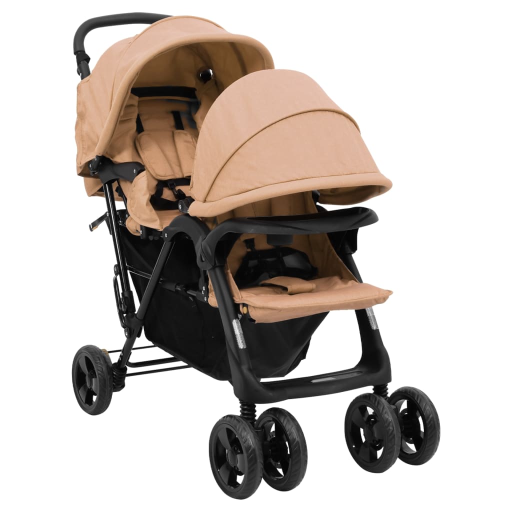 Tweelingkinderwagen tandem staal taupe