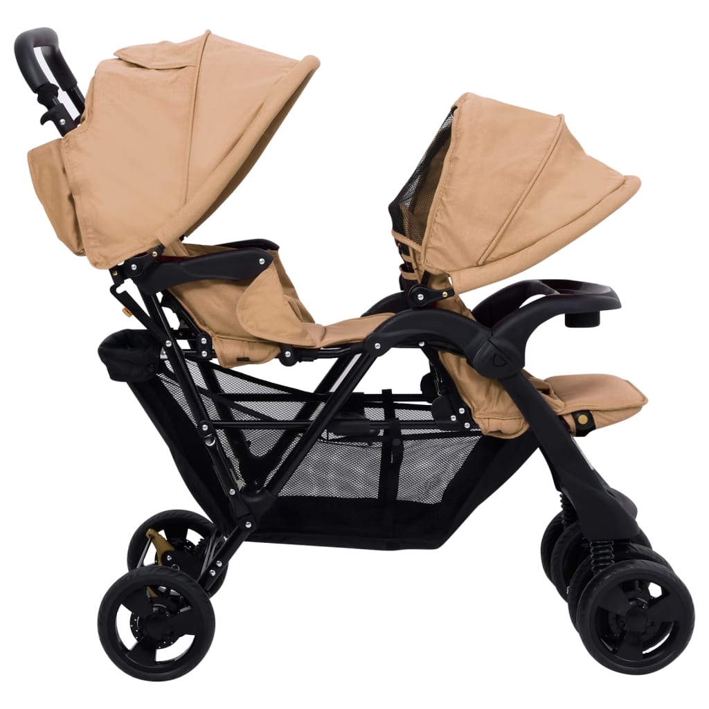 Tweelingkinderwagen tandem staal taupe